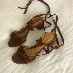 Aquazurra Delicieuse Ankle Tie Sandal Cinnamon Suede 37.5